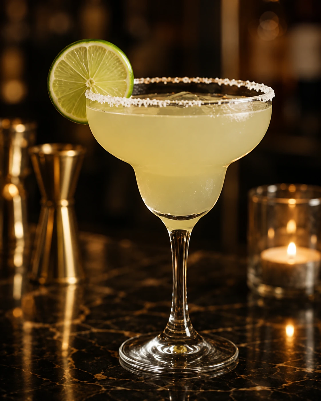 The Perfect Pour, Poured by P signature tequila cocktail with fresh lime and a salt rim