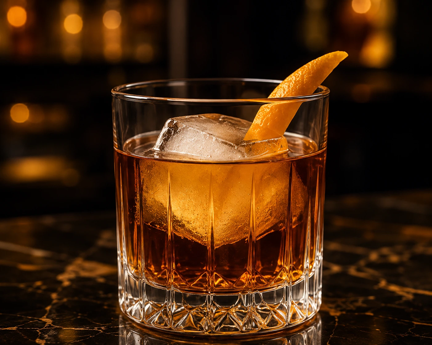 Brown Sugar signature bourbon cocktail over a large cube